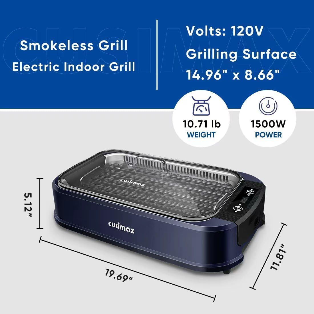 NEW CUSIMAX Indoor  Electric Smokeless Grill Portable Korean BBQ Grill, Single Plate, Blue ,CMRG-200
