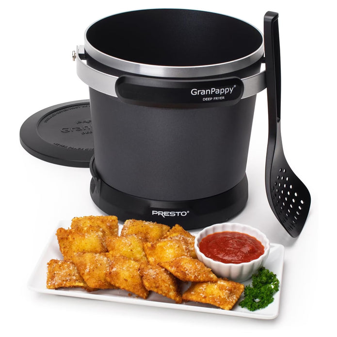OPEN BOX /UNUSED Presto 05411 GranPappy Electric Deep Fryer, Ceramic Nonstick, Handy Scoop, Black