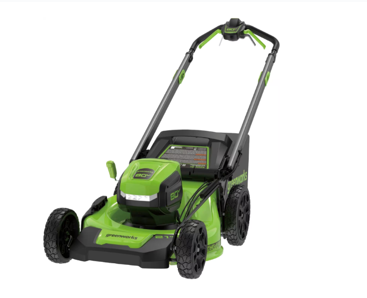 New Greenworks - 80V 21” Lawn Mower, 13” String Trimmer, and 730 Leaf Blower Combo with 4 Ah Battery & Charger) 3-piece combo - Green