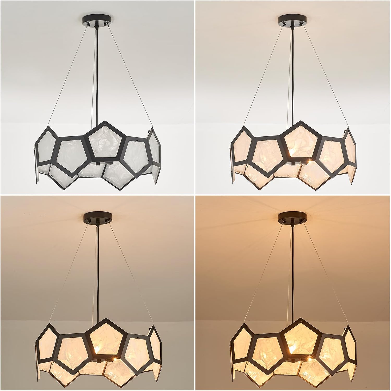 NEW VANZARLA Black Modern Chandelier for Dining Room, 5-Light Glass Chandeliers