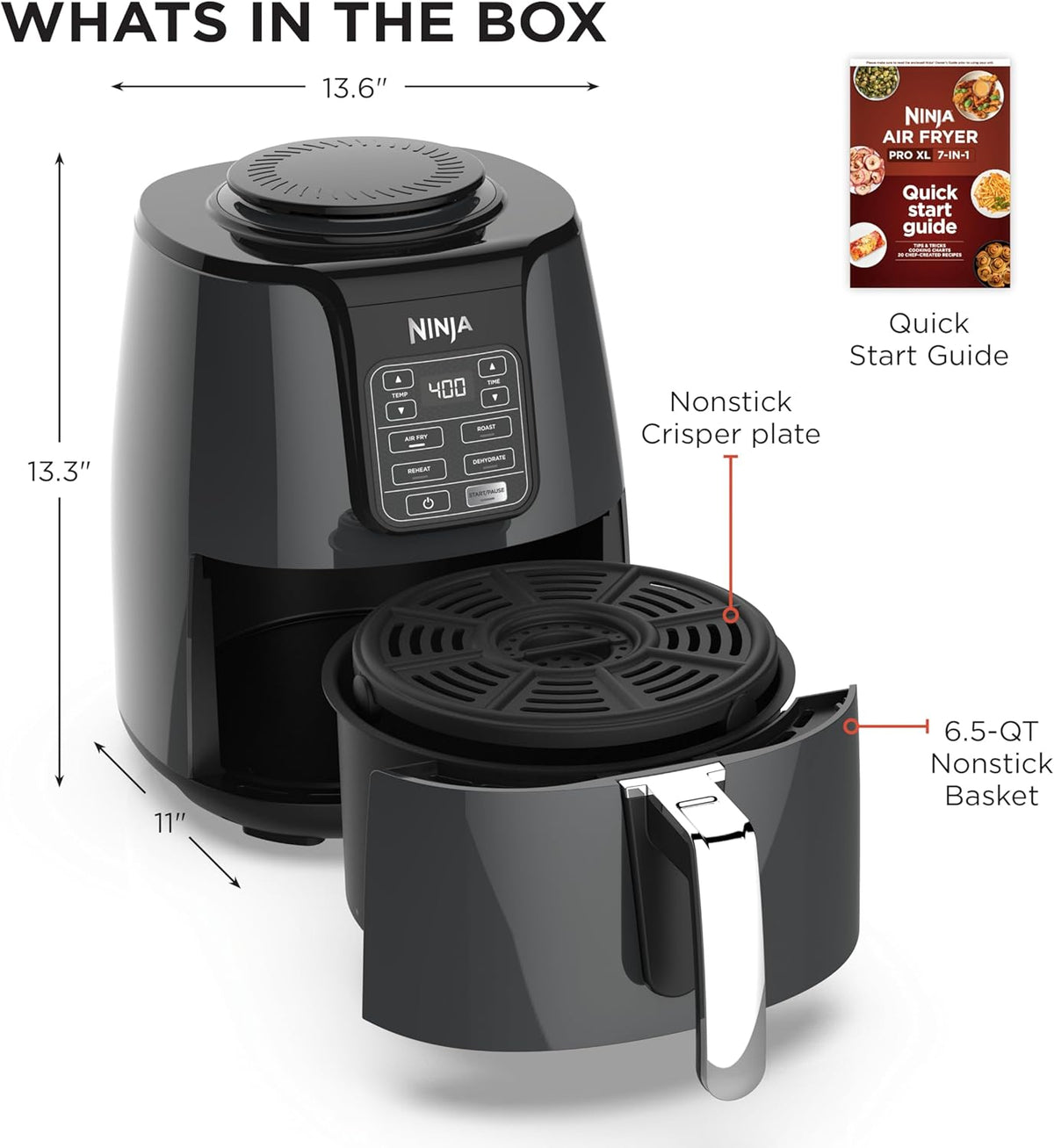 NEW/OPEN BOX Ninja AF100C Air Fryer, 4-Qt Capacity, Non-Stick, Air Fry, Roast, Reheat, Dehydrate, Charcoal Grey (Canadian Version)