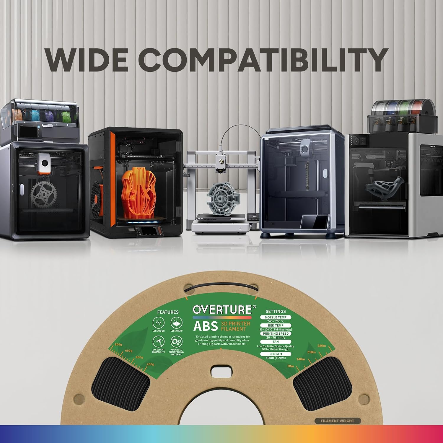 Case of 10 KG OVERTURE ABS Filament 1.75mm, High Strength; Heat-Resistant 3D Printer Filament