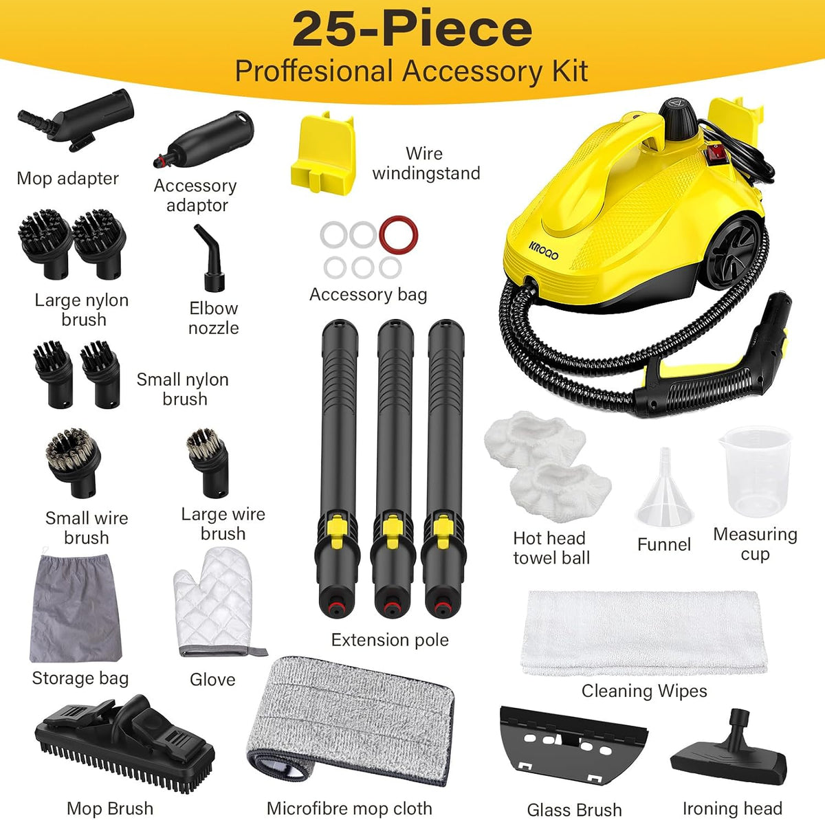 DEMO KROQO Multi-Purpose Steam Cleaner with 23 Accessories. Powerful steam cleaner SW618