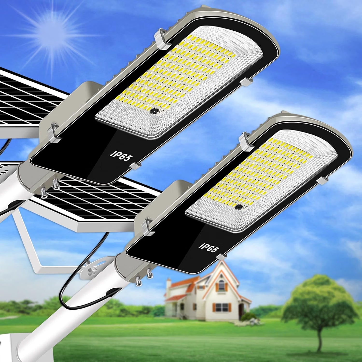New Baiston Solar Street Lights Outdoor：2 Pack, 6000LM High Brightness LED-BAISTON-JD-2