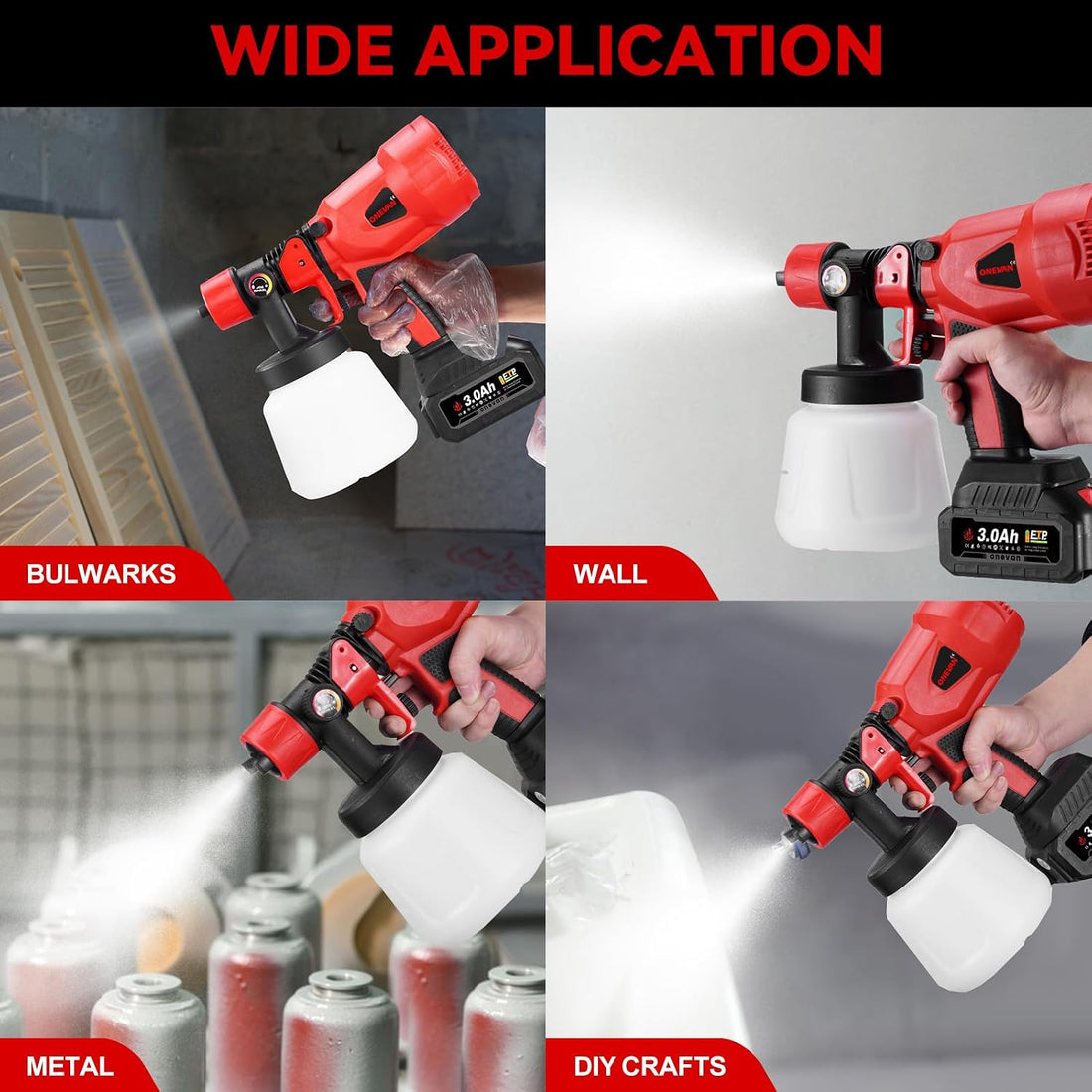 ONEVAN Cordless Paint Sprayer CN-4000 ,900ML with 2 x 3000mAh  Batteries and Charger