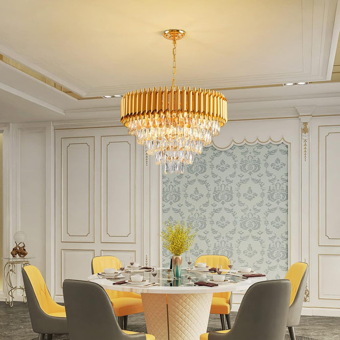 NEW/OPEN BOX AKDXIRUN Modern Crystal Chandelier 12 Lights Gold Chandeliers W24in