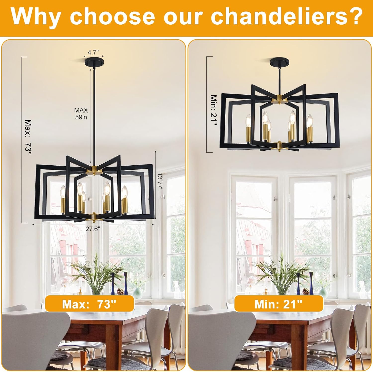NEW UnicozoHome Dining Room Light Fixtures, 8-Light Black and Gold Modern Geometric Chandelier