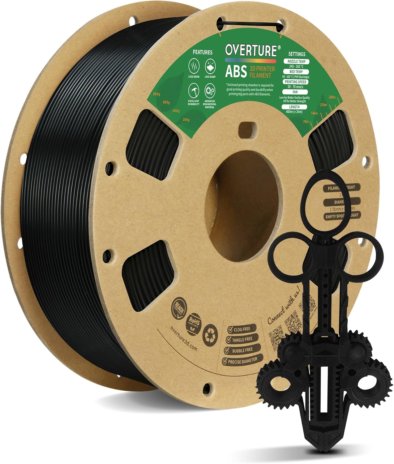 Case of 10 KG OVERTURE ABS Filament 1.75mm, High Strength; Heat-Resistant 3D Printer Filament