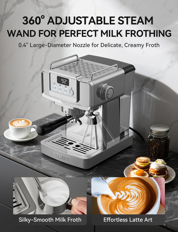 SUMSATY 20 Bar Espresso Machine Stainless Steel with Powerful Milk Frother