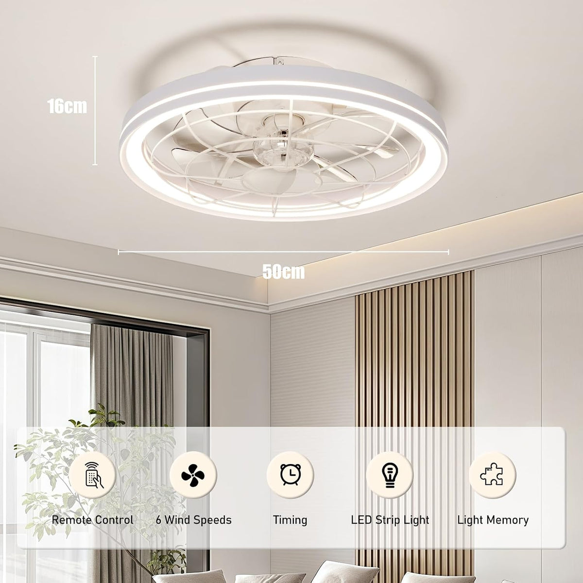 New 20 inch Ceiling Fan with Modern LED Light and Remote Control with 6 Speeds