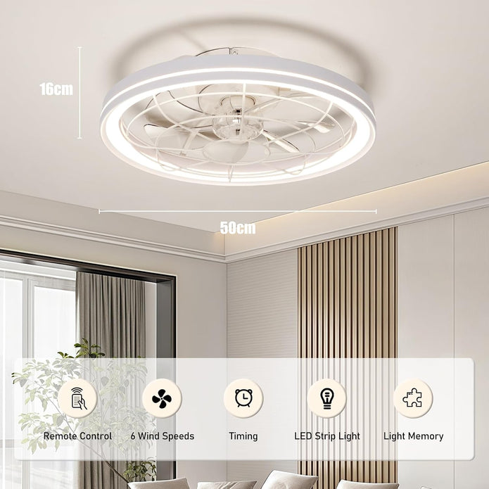 New 20 inch Ceiling Fan with Modern LED Light and Remote Control with 6 Speeds