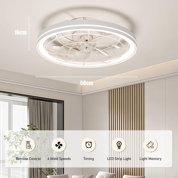 New 20 inch Ceiling Fan with Modern LED Light and Remote Control with 6 Speeds