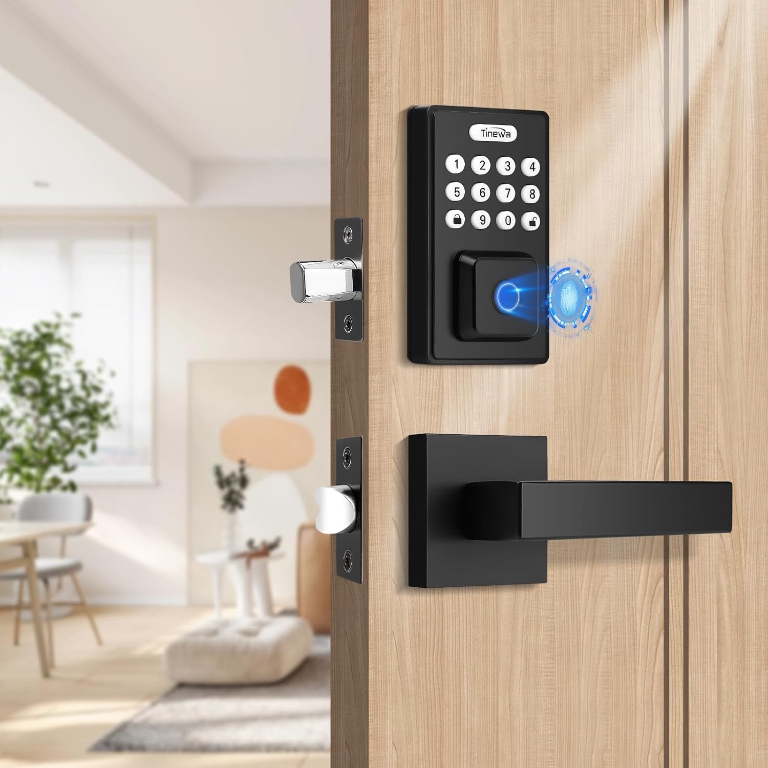Tinewa (DLE602) Fingerprint Front Entry Door Lock, Exterior Smart Door Lock for Home