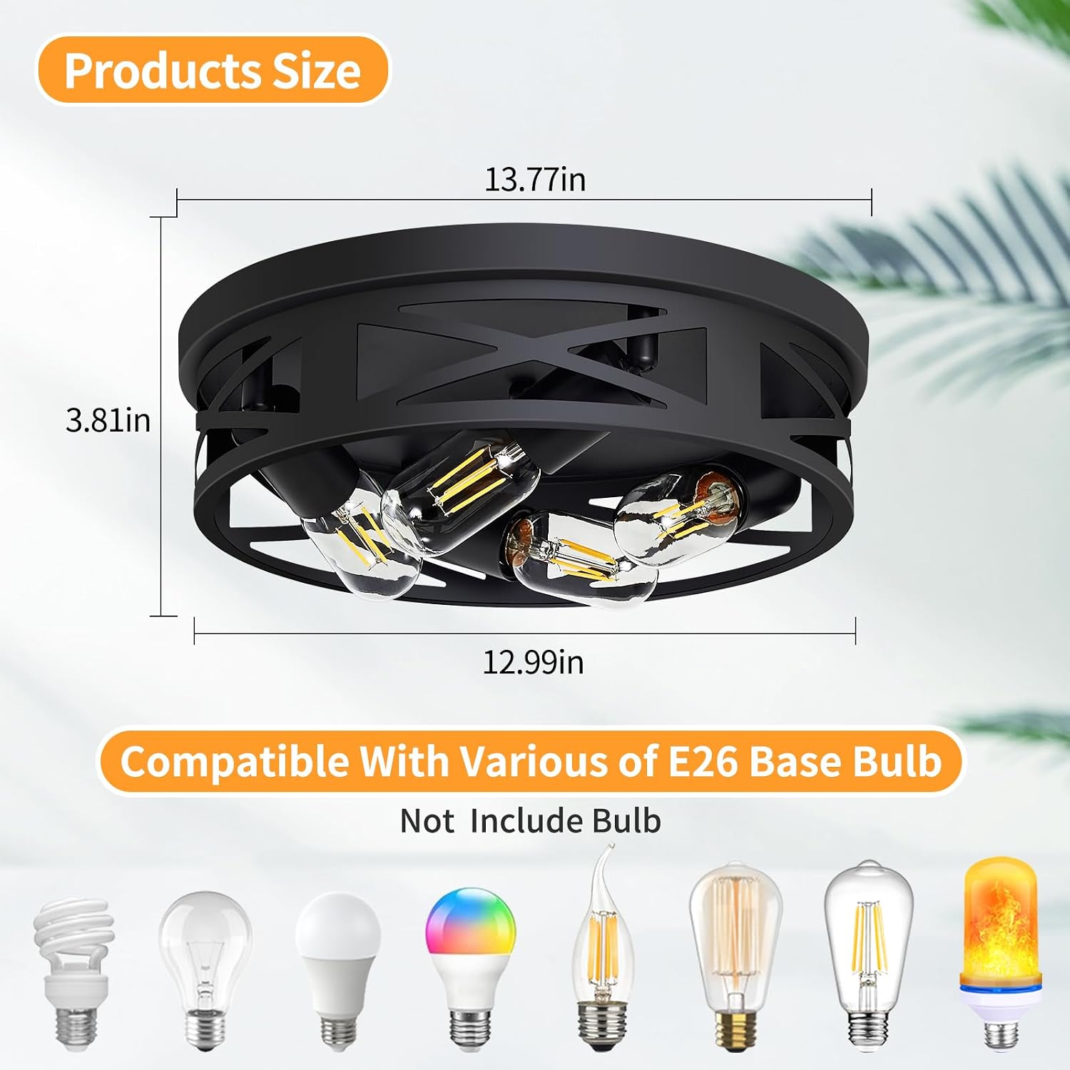 OPEN BOX ZHU YAN 4-Light Flush Mount Ceiling Light - Black, E26 Base (2 Pack)