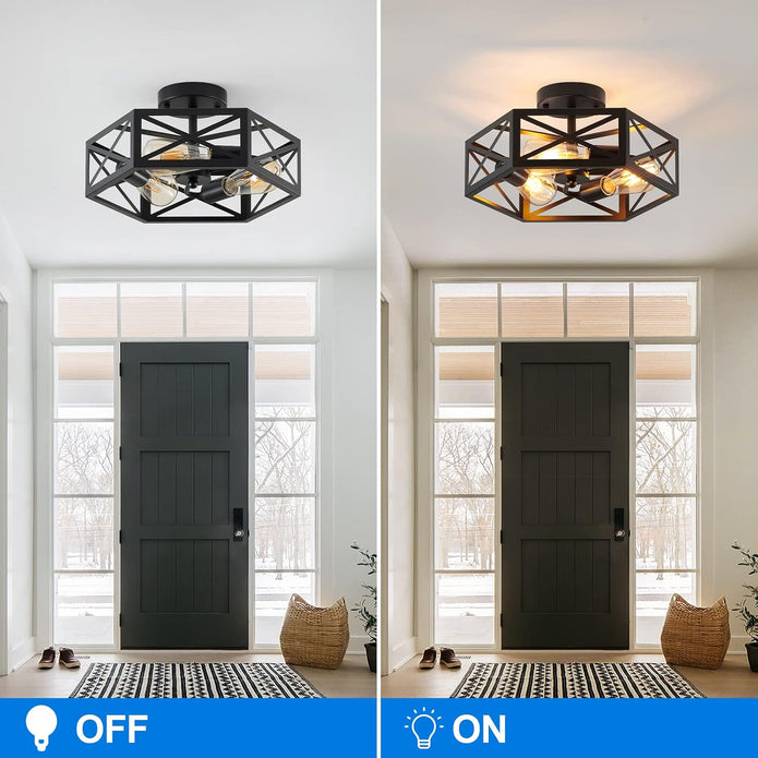 NEW/OPEN BOX XSDeTu Semi Flush Mount Ceiling Light Fixture, Modern Farmhouse 3-Light Black Ceiling Light