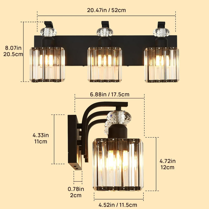 NEW Vikdio 3-Light Bathroom Vanity Light Fixtures Over Mirror, Crystal Sconce-GOLD/BLACK 25BL01-3