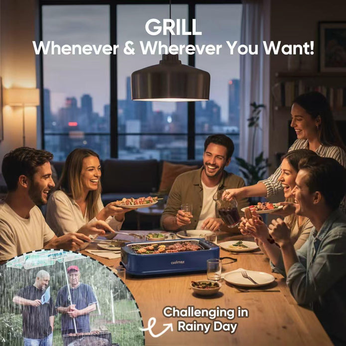 NEW CUSIMAX Indoor  Electric Smokeless Grill Portable Korean BBQ Grill, Single Plate, Blue ,CMRG-200