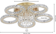 NEW 5-Ring Crystal LED Chandelier Gold Flush Mount Light Dimmable