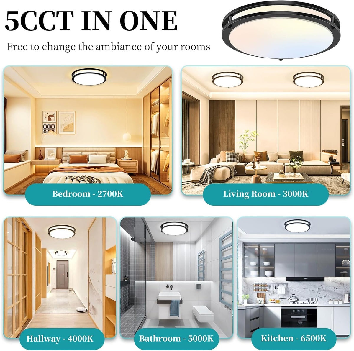 NEW/OPEN BOX 16Inch LED Ceiling Light Fixtures, Flush Mount Light Fixtures 50W,Black 2 Packs