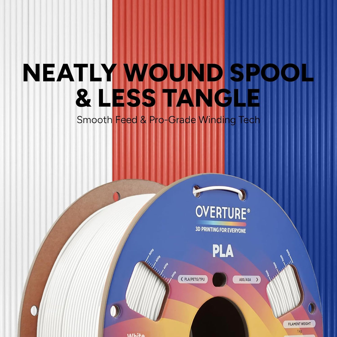 OVERTURE PLA Filament 1.75mm, Neatly Wound 3D Printer Filament 1kg Spool (2.2lbs) Box of 10-White  Box of 10