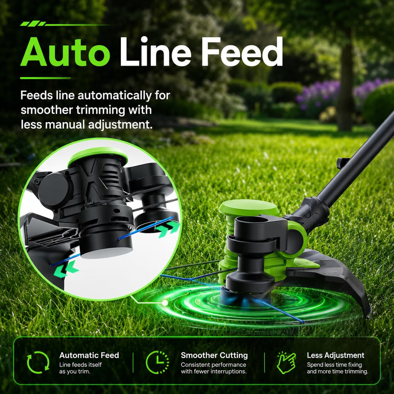 USED Cordless Weed Wacker, 21V String Trimmer and Edger with 2 x 4.0Ah Batteries Charger-Green