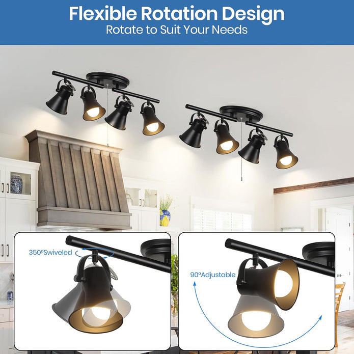 NEW SEEBLEN 4-Light Track Lighting C-04 with Pull Chain Black Kitchen Track Lighting