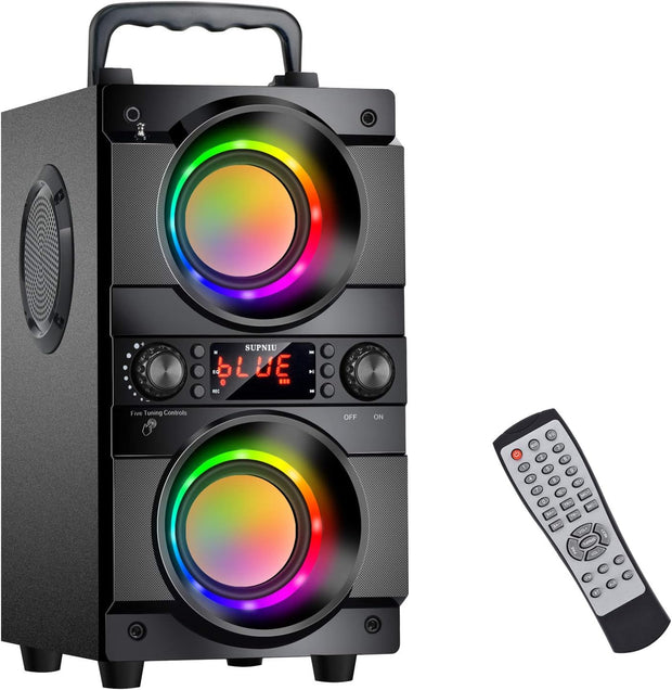 60W (80W Peak) Portable Bluetooth Speaker with Double Subwoofer Heavy Bass, Bluetooth 5.0 Wireless