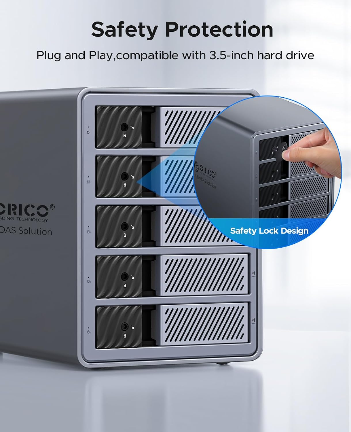 NEW ORICO 5 Bay Hard Drive Enclosure USB 3.0 for SATA 3.5 /2.5 inch SSDs HDDs Model-9858U3