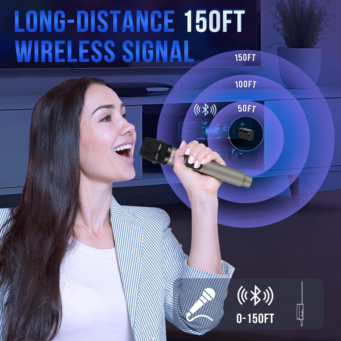 NEWBAXS Wireless Microphones,Dual Karaoke Microphone System Micro Matte Gray