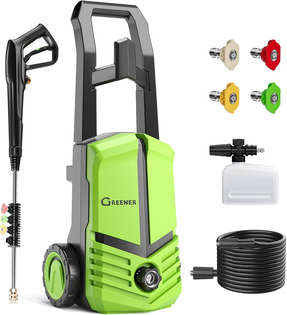 NEW GREENER Electric Pressure Washer, 2500PSI, 4 Quick Nozzles, 2.4GPM, 23FT Outlet Hose, 9FT Power Cord, Power Washer Electric Powered -Green