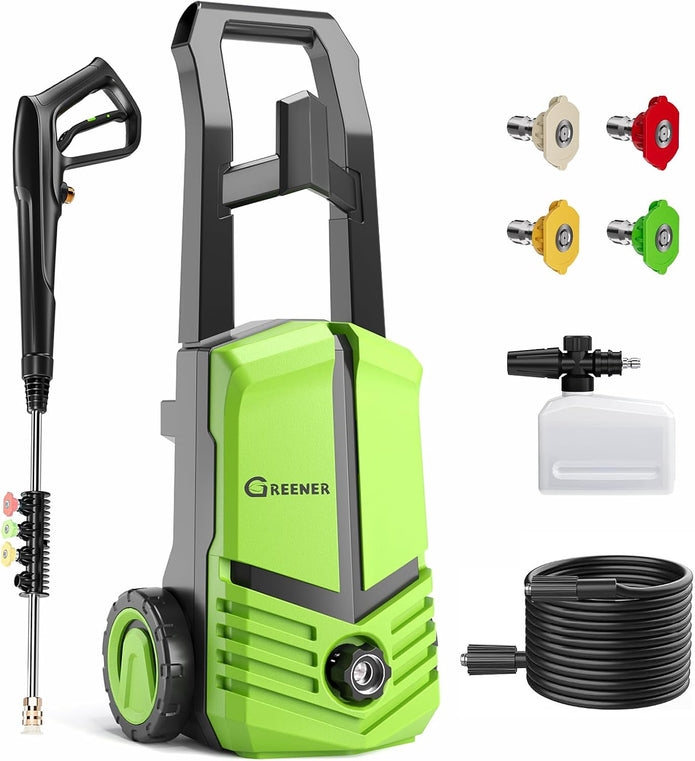 NEW GREENER Electric Pressure Washer, 2500PSI, 4 Quick Nozzles, 2.4GPM, 23FT Outlet Hose, 9FT Power Cord, Power Washer Electric Powered -Green