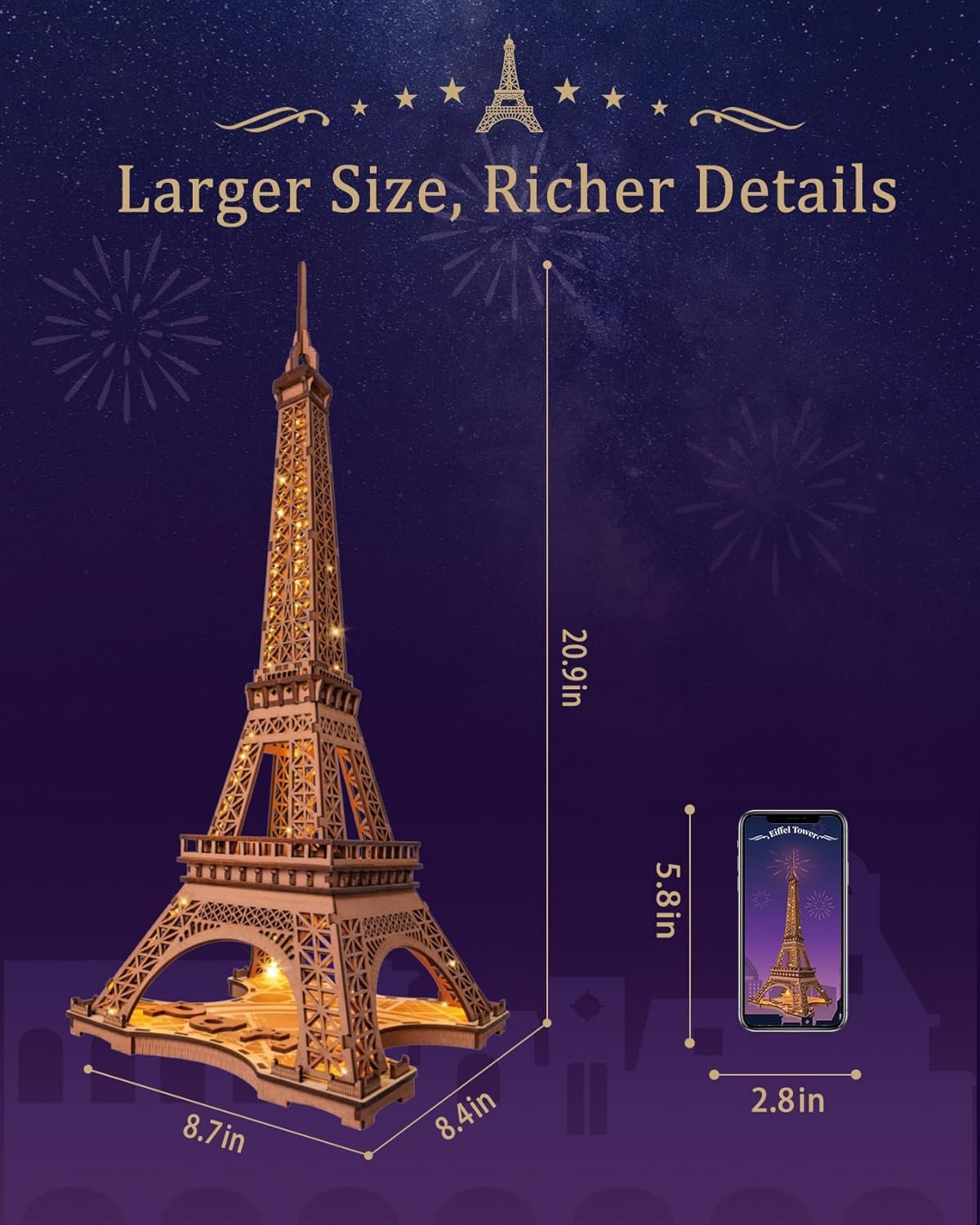 Rolife 3D Wooden Puzzles Night of the Eiffel Tower (TGL01)