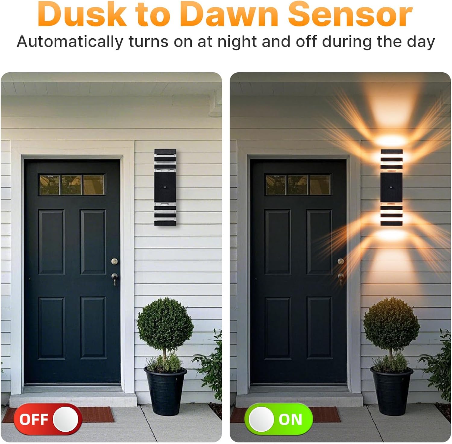 NEW /OPEN BOX futxnziey 4 Pack Dusk to Dawn Outdoor Wall Lights, Modern Black Exterior Wall Sconce