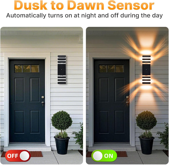 NEW /OPEN BOX futxnziey 4 Pack Dusk to Dawn Outdoor Wall Lights, Modern Black Exterior Wall Sconce