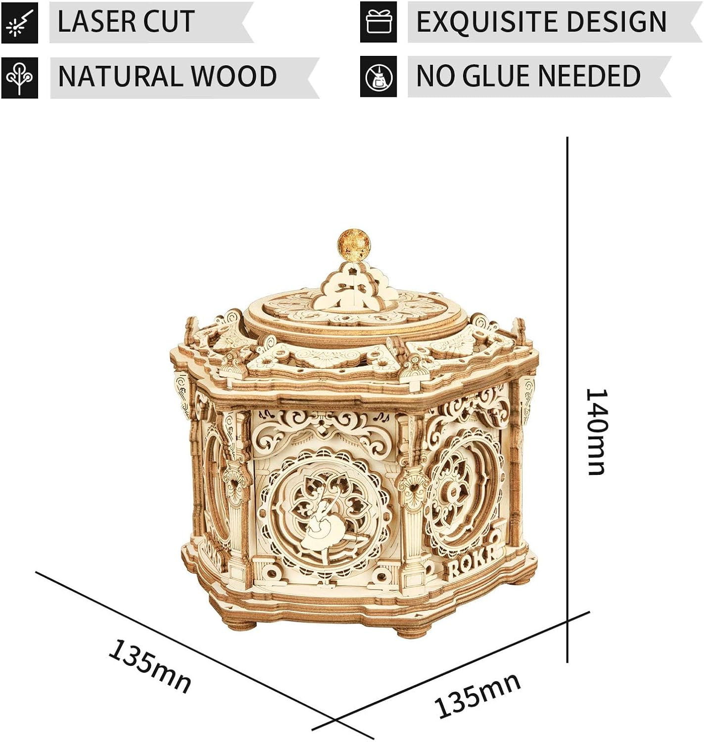 ROKR 3D Wooden Puzzles Delicate Music Box, DIY Mechanical Model Kits AMK52