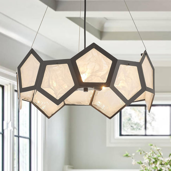NEW VANZARLA Black Modern Chandelier for Dining Room, 5-Light Glass Chandeliers