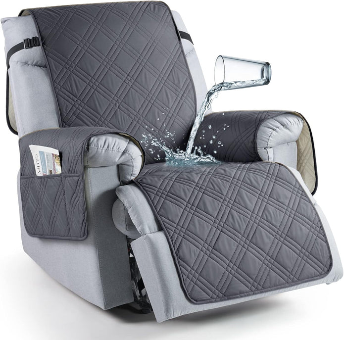 Recliner Chair Cover, Non Slip Recliner Covers for Recliner Chair with Pocket, Washable-Dark Grey