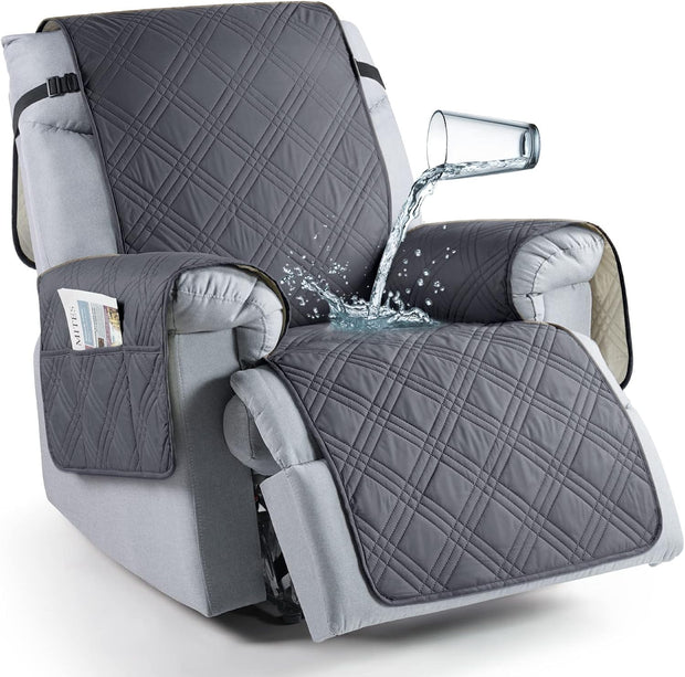 Recliner Chair Cover, Non Slip Recliner Covers for Recliner Chair with Pocket, Washable-Dark Grey