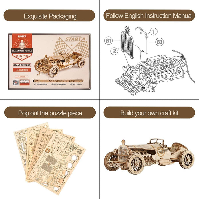ROKR Grand Prix Car Scale Model 3D Wooden Puzzle MC401