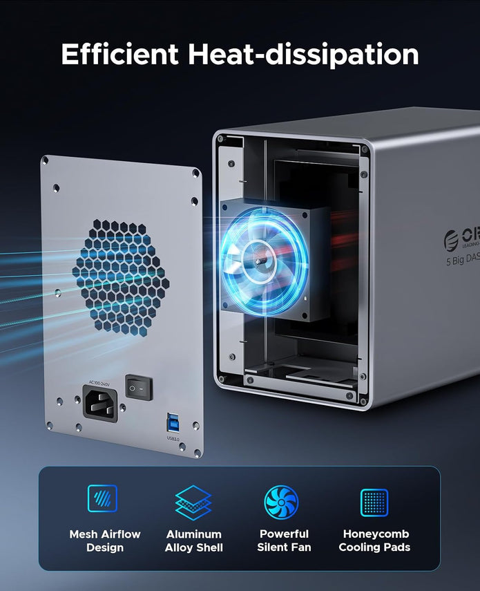 NEW ORICO 5 Bay Hard Drive Enclosure USB 3.0 for SATA 3.5 /2.5 inch SSDs HDDs Model-9858U3
