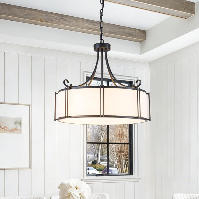NEW/OPEN BOX 19.68" Fabric Drum Chandelier, Modern Adjustable Dining Room Light Fixture