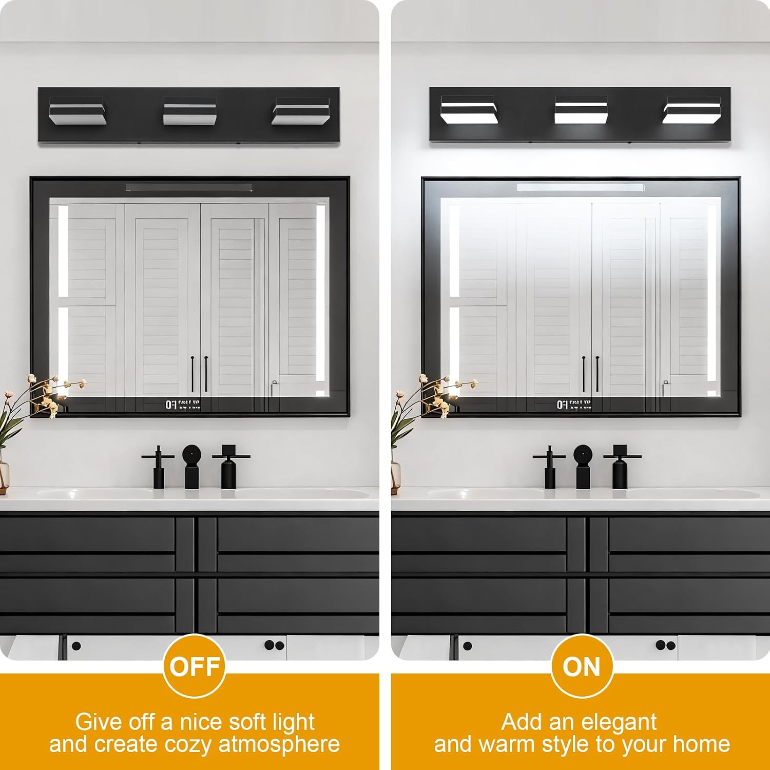 NEW SineRise LED Modern Bathroom Vanity Light Fixtures (3-Light, 24-Inch)- 9553E-3T,Matte Black Modern Cool White