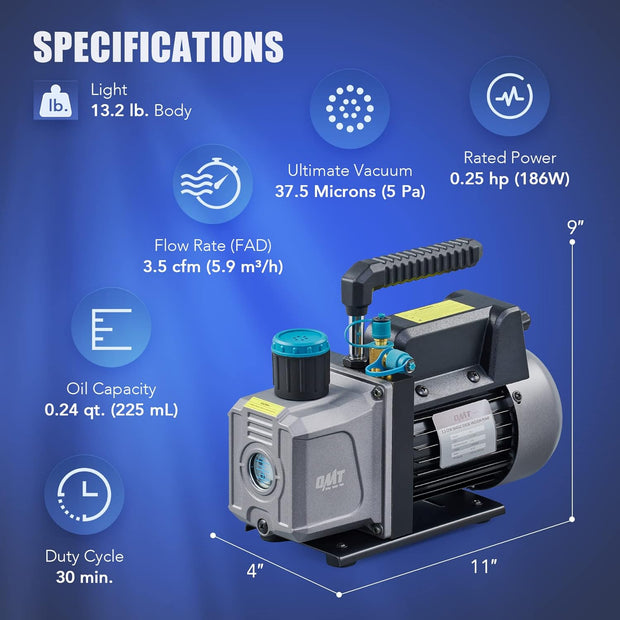 Orion Motor Tech 3.5cfm Vacuum Pump, 1 Stage HVAC Vacuum Pump for R12 R22 R134a R410a Systems