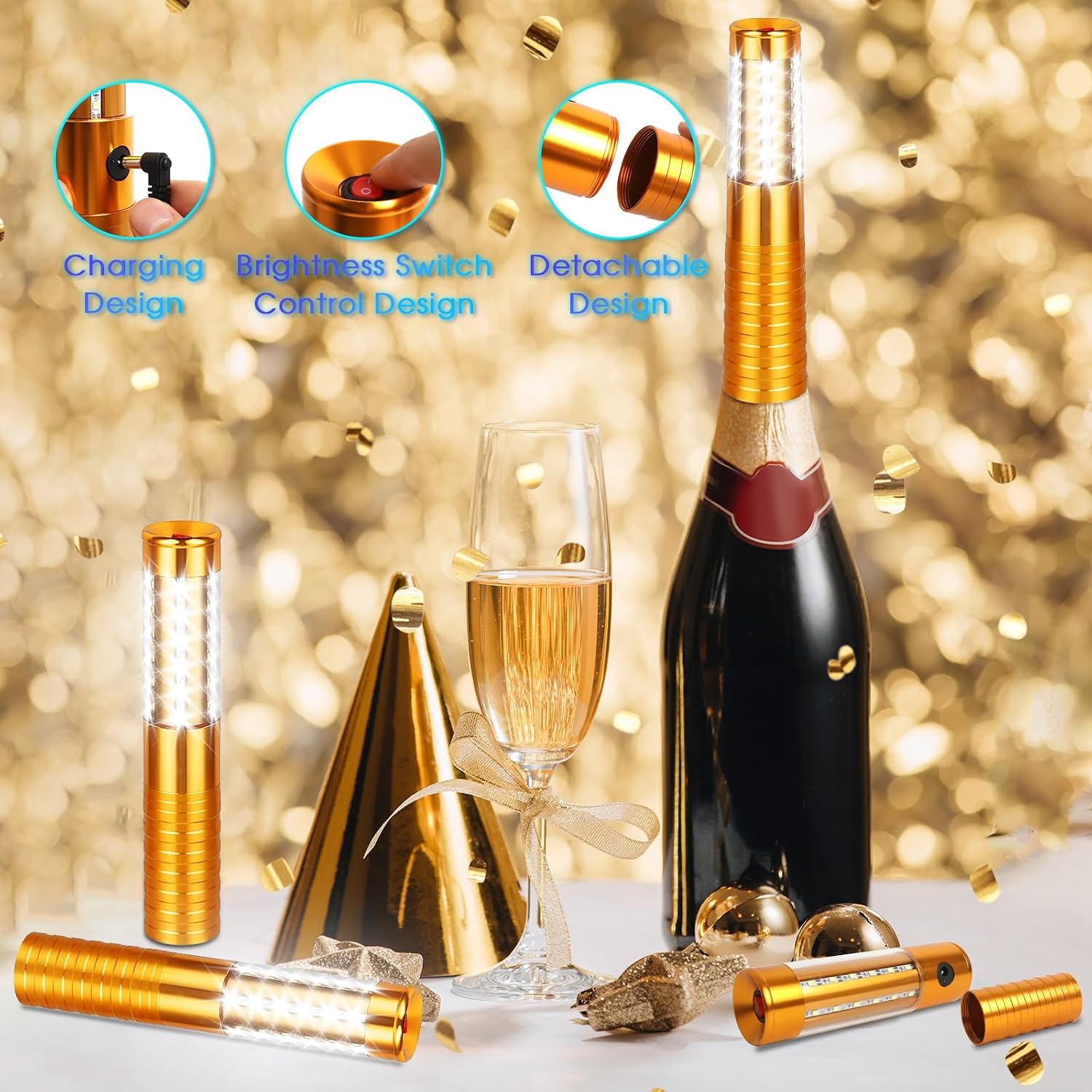 4 Pieces LED Strobe Baton Lights Rechargeable LED Bottle