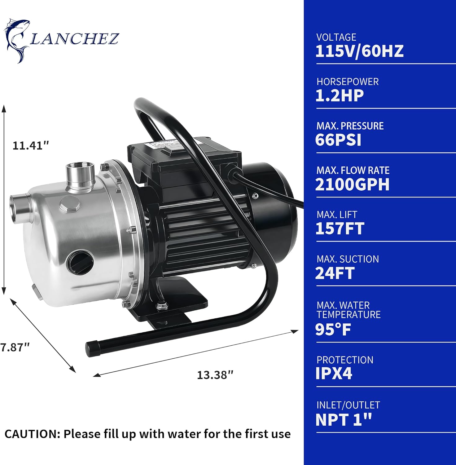 NEW/OPEN BOX LANCHEZ Shallow Well Pump, Stainless Steel Garden Irrigation Pump