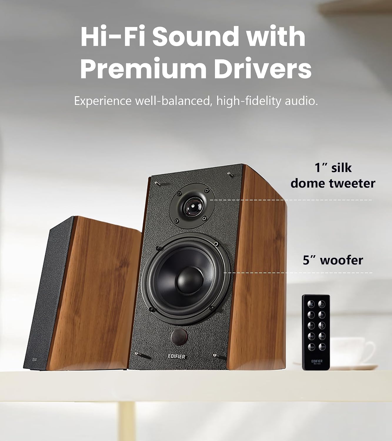 New /OPEN BOX Edifier R2000DB Active Bluetooth Bookshelf 120 Watts RMS with 5″ Large Woofer – Warm Oak