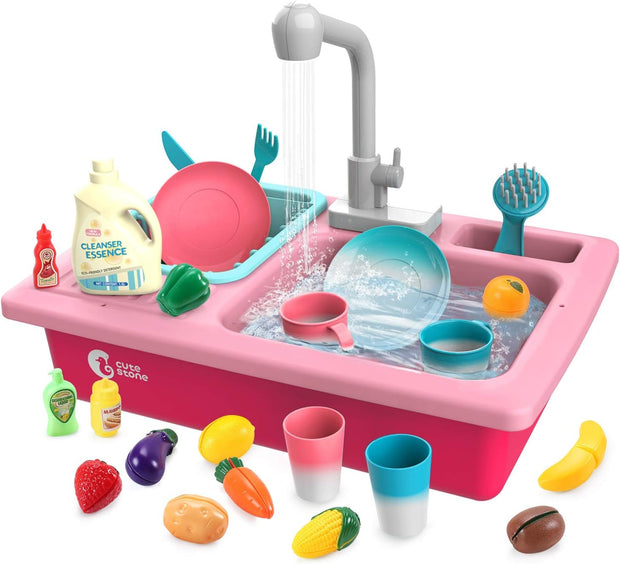CUTE STONE Color Changing Play Kitchen Sink Toys, Children Electric Dishwasher Playing Toy