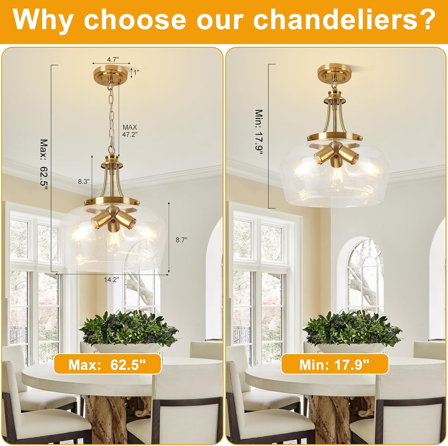 NEW UnicozoHome Modern Pendant Lights Kitchen Island, 3-Light Brushed Gold Pendant with 14.2
