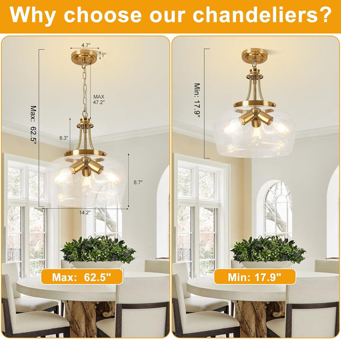 NEW UnicozoHome Modern Pendant Lights Kitchen Island, 3-Light Brushed Gold Pendant with 14.2