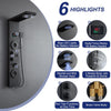 DEMO/UNUSED ROVATE 6-in-1 LED Rainfall Mist Shower Panel Tower System, Matte Black-RVT9061-B2